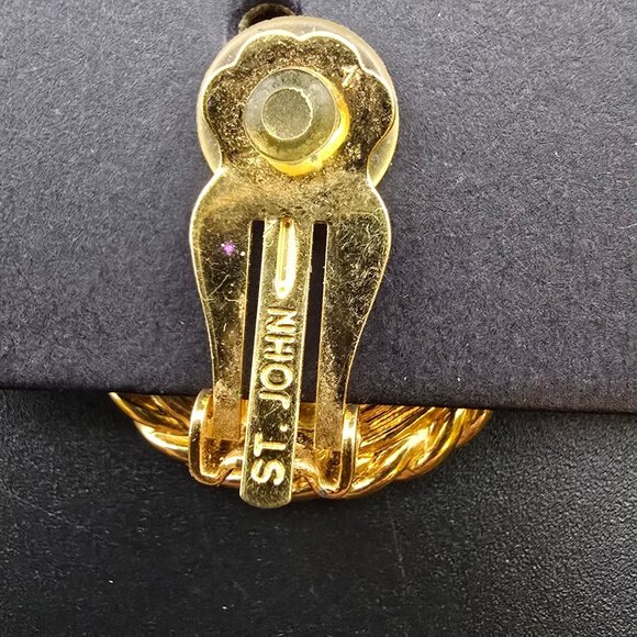 St. Johns Vintage Gold Tone Clip Earrings Coin-Like Twisted Rope Edge Elegant - Picture 5 of 10